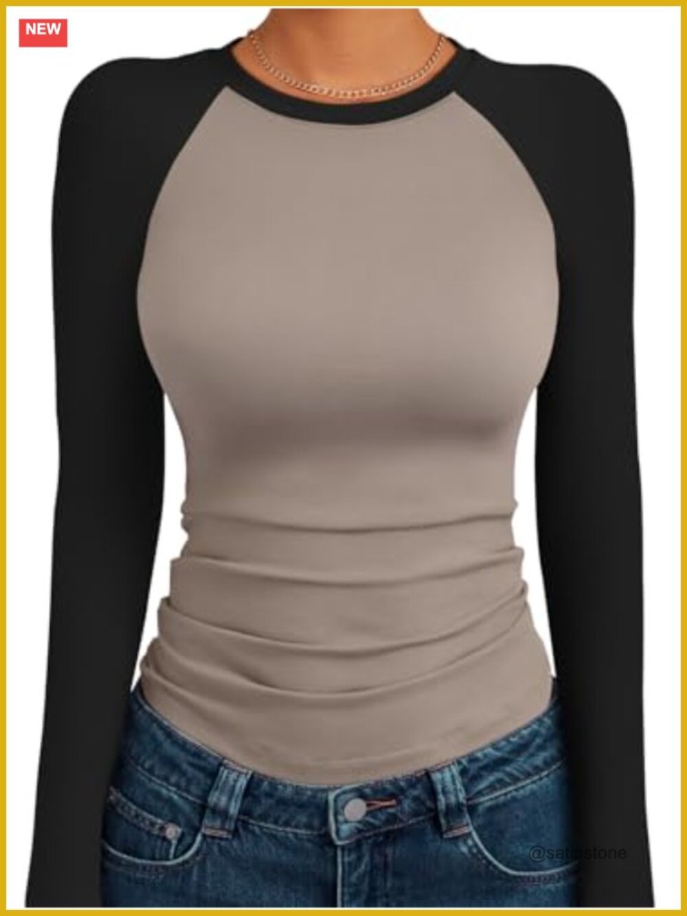 Slim Fit Stretchy Raglan Sleeve Crop Tee Crew Neck Long Sleeve